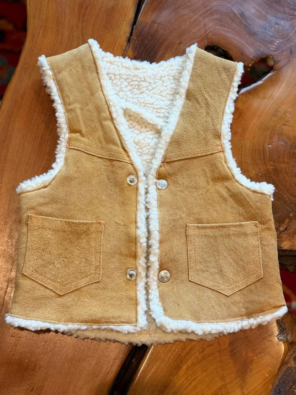 Kids Western Suede Shearling Vest 3T Tan Oklahoma 1907 Snap Cowboy Cowgirl